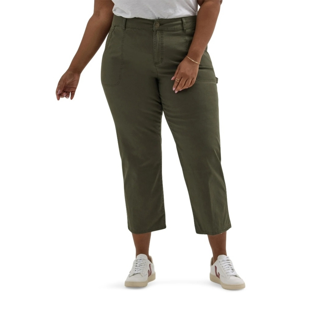 Lee Heritage Carpenter Crop Pants 18W Slim Straight Stretch Workwear Green Cargo